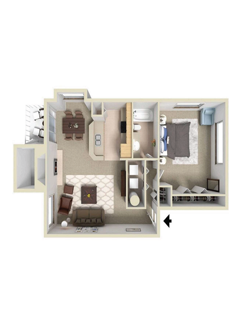Floor plan for 1 bed, 1 bath, 720 sqft